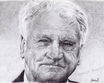 Bobby Robson - A4 A3 or A2 Size Limited Edition Print of my original pencil drawing direct from RussellArt