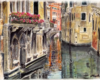 Reflections of Venice - Watercolor Landscape LARGE A4 A3 or A2 Limited Edition Art Print Italy Italian watercolour by RussellArt