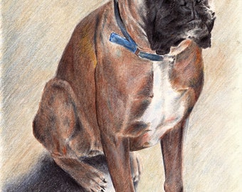 The Guardian - Boxer Dog LARGE A4 A3 or A2 Size Limited Edition Art Print from RussellArt
