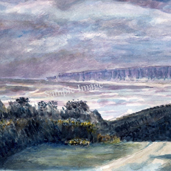 The Bay Filey English countryside LARGE A4 A3 or A2 Art Print of original watercolor painting by English Artist Steve Russell of RussellArt