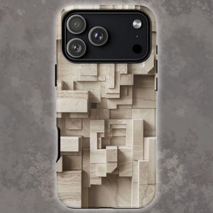 iPhone-hoesje met steeneffect, neutraal telefoonhoesje, minimaal organisch patroon, esthetische iPhone-hoes, modern rustig ontwerp travertijnblokken