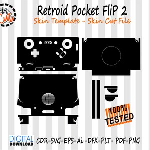 Retroid Pocket Flip 2 Skin Vector Template Skin Layout Die Cut Cut File For Cricut & Silhouette | Retroid Pocket Flip 2 SVG Cut File