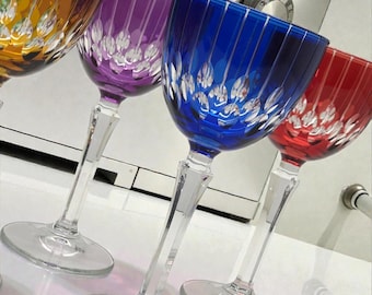 【ボヘミアングラス】　ワイングラス６客セット　エッチングクリスタル ボヘミアクリスタルカラーワイングラス 6個セット - Etsy 日本