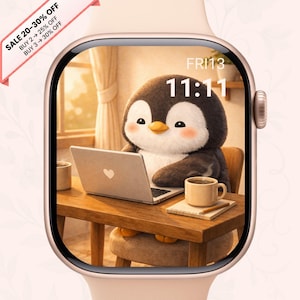 Penguin Working Apple Watch Face – Cozy Desk Illustration (Digital Download)