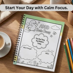 ADHD Brain Dump Printable, Mindful Penguin Planner Page, Executive Functioning Tool, Self Care Journal PDF (A4, A5, US Letter)