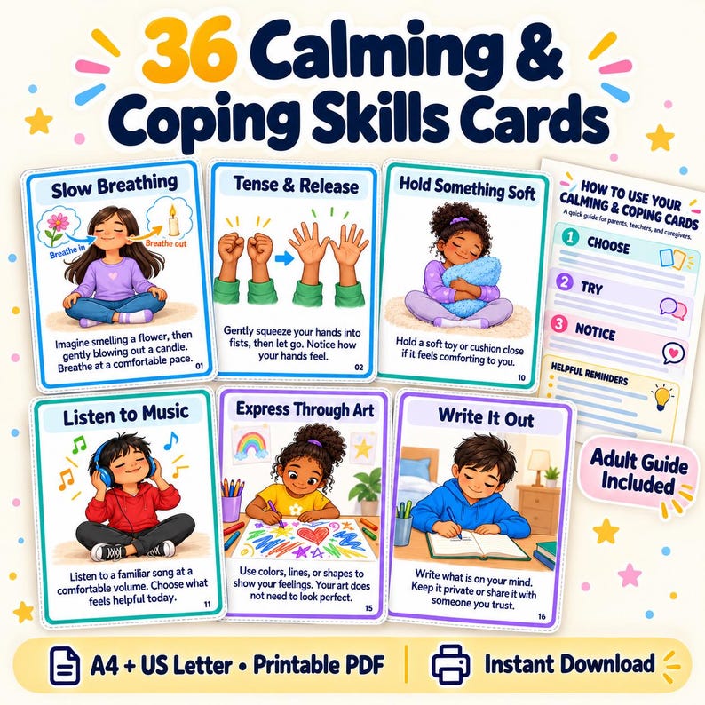 36 Calming Strategy Cards for Kids, Coping Skills, Calm Down Corner ...
