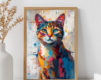 抽象的な猫の絵画明るい色とりどりのカラフルなデジタルダウンロード