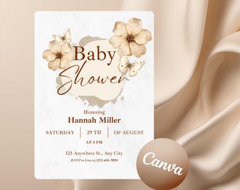 Boho Schmetterling Baby Shower Einladung: Neutrale Blumen Vorlage (Digital)