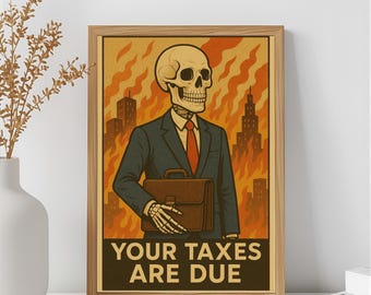 "Taxes Due Skelett ""Taxes Due"" Print: Schwarzwitzige Bürokunst (Digitaler Download)"