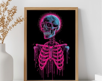 Neon Cyberpunk Schädel Kunstdruck: Steamwave Gothic Dekor (Digitaler Download)