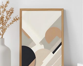 Mid Century Modern geometrische Print: Beige und schwarze abstrakte Kunst (Digitaler Download)