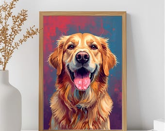 Bunter Golden Retriever Kunstdruck: Moderne Hundeportrait (Digitaler Download)