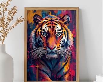 Bunter Tiger Kunstdruck: Abstraktes Dschungeltier (Digitaler Download)