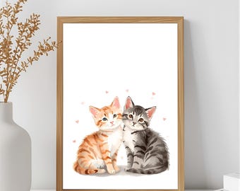 Zwei Kätzchen Kunstdruck: Kinderzimmer Dekor (Digitaler Download)