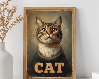 Klassische Katzenkunst | Vintage Tiergemälde | Digitales Tierportrait | Druckbares Home Decor Geschenk
