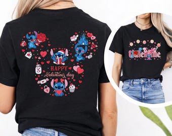 Stitch Valentine Tee & Angel Love Shirt, Disney Honeymoon Matching Tops, Cute Couple Gift for Park Trips, Kawaii