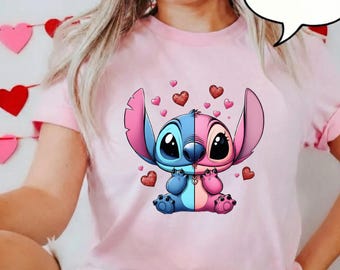 Comfort Colors® Stitch And Angel Valentines T-Shirt, Happy Valentines Day Shirt, Disney Love Shirt, Couple Valentine Shirt
