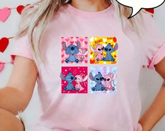 Stitch and Angel Love Shirt, Disney Valentines Day T-Shirt, Disneyland Couple Trip, Disney Heart Honeymoon Tee