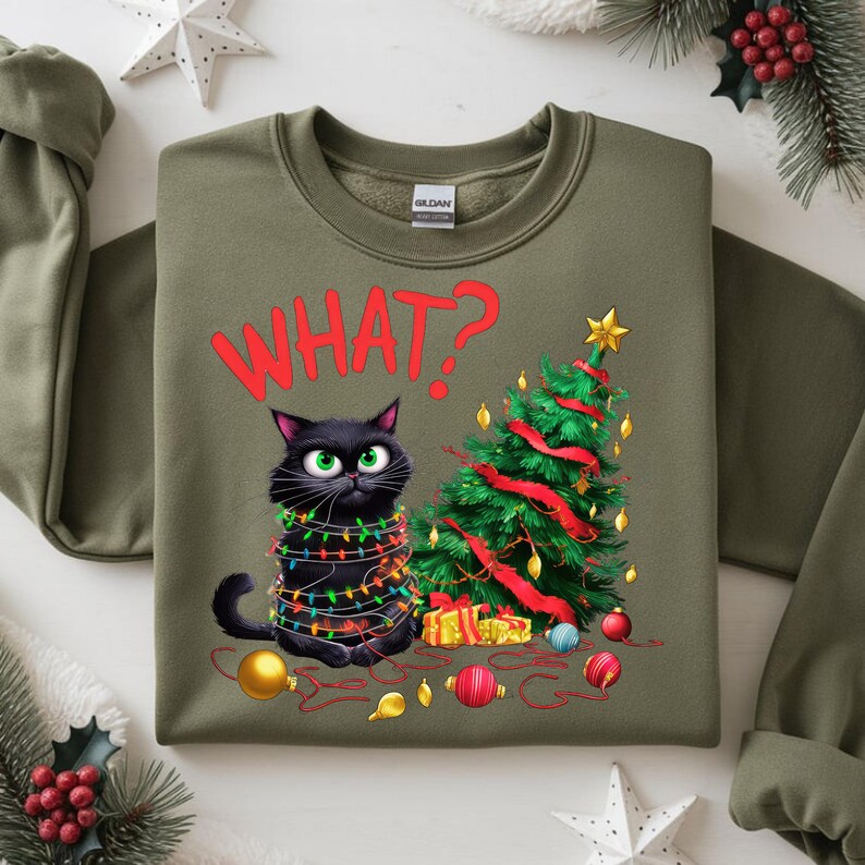Funny Cat Christmas Sweatshirt, Knocked Over Tree, Holiday Sweater Etsy