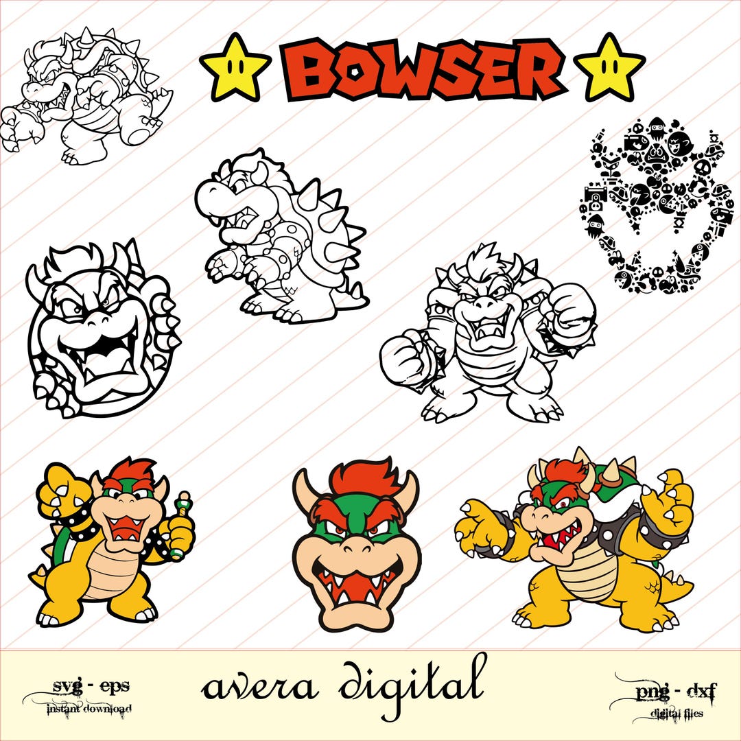 Bowser Svg Bundle, Bowser Cut File, Bowser Silhouette, Mario Svg ...