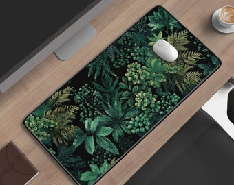 Dark Botanical Desk Mat | Moody Forest Ferns, Greenery Nature Decor