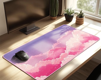 Pink Cloud Desk Mat | Pastel Sky Mouse Pad | Celestial Kawaii Decor