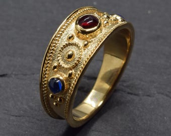 Etruscan Sapphire Ring, Greek Ring, Byzantine Garnet Jewelry
