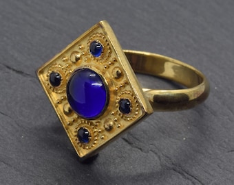 Ancient Greek Byzantine Sapphire Ring, Etruscan Jewelry