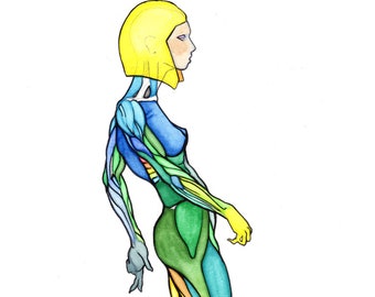 Colorful Watercolor Anatomy Art – Surrealist Figure Print