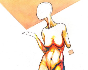 Poem (Heat Under the Sky) – Original colorful watercolor, Female nude figure impressionist vivid art, Professional NYC artist, Free Shipping