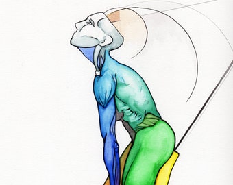 Constellation II, Watercolor Ballet Dancer Drawing, Female Anatomy Art