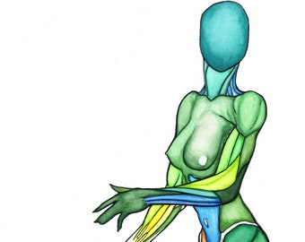 Female Anatomy Watercolor Art – Surrealist Figure Drawing