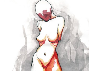 Poem S 10 – Original colorful watercolor, Female nude figure impressionist art, Professional NYC artist, Free Shipping, Framing option