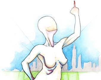 Poem (Election Day) – Original colorful watercolor, Nude impressionist figure vivid art, NYC artist, Free Shipping, Framing option