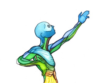 Colorful Male Anatomy Watercolor Painting – Surrealist Figure Art