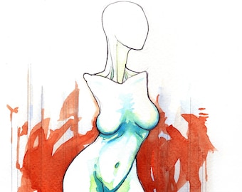 Female Figure Watercolor – Original Impressionist Art