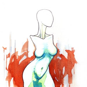 Poem (Warfare) – Original colorful watercolor, Female figure impressionist art, Professional NYC artist, Free Shipping