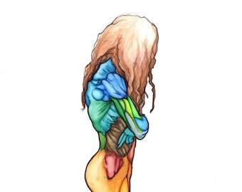 Watercolor Male Anatomy Art – Original Surrealist Painting, NYC Artist