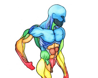 Anatomy Watercolor Painting – Surrealist Figure Art, NYC Artist