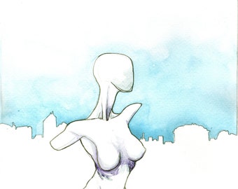 Female Figure Watercolor – Abstract NYC Art, Signed COA
