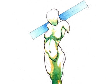 Surrealist Watercolor Woman Figure Art Print: 'Isolate' Poem