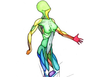 Colorful Anatomy Watercolor Painting – Surrealist Figure Art Print