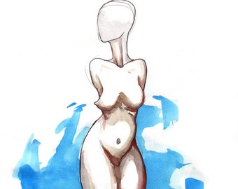 Poem S 5 – Original colorful watercolor, Female figure impressionist nude art, Professional NYC artist, Free Shipping, Framing option