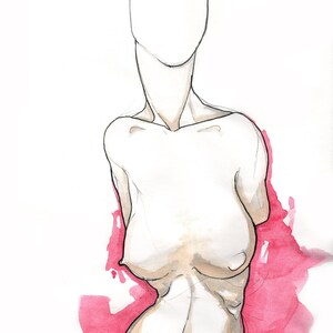 Poem S 18 – Original colorful watercolor, Female bust figure vivid art, Professional NYC artist, Free Shipping