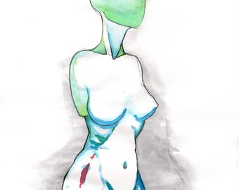 Abstract Female Figure Watercolor – Modern Art, NYC Artist