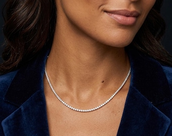 14k guld tennishalsband, diamant tennishalsband / silver tenniskedja, moissanit halsband / brudhalsband