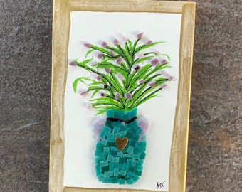 Small Mosaic Plant Art Flower Lavender Bunch Art Small Art Table Mosaic