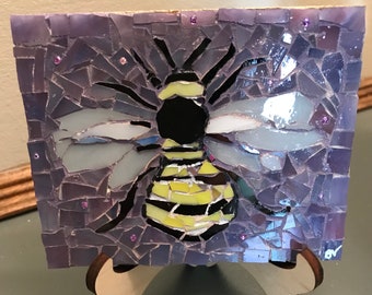 Bee Mosaic Wall Art Stained Glass Bumble Bee Art Original Springtime Farm House Kitchen Gardener's Gift Gallery Wall Decor Small art tile