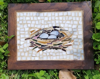 Bird Nest Mosaic for her Mosaic Nest  bird Mosaic of nest wall art room decor egg gift for mom neutral Farm House Art Springtime Easter