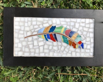 Mosaic Feather Mosaic Wall Art Shelf Art Stained Glass Copper Scripture Remembrance Sympathy Condolence Mosaic Artwork Gallery Wall Art